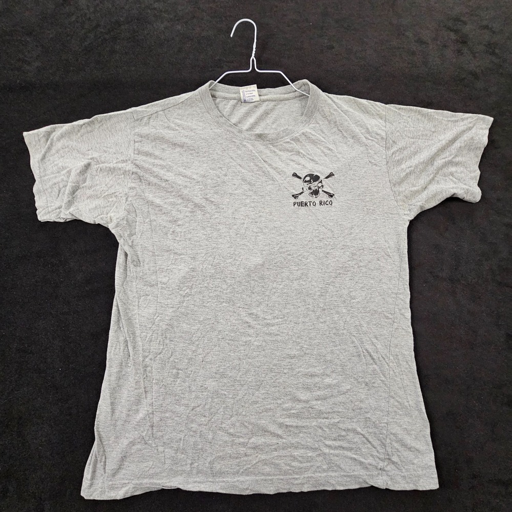 Puerto‎ Rico Pirate Skull & Bones Gray Short Sleeve Cotton T-Shirt Men's L